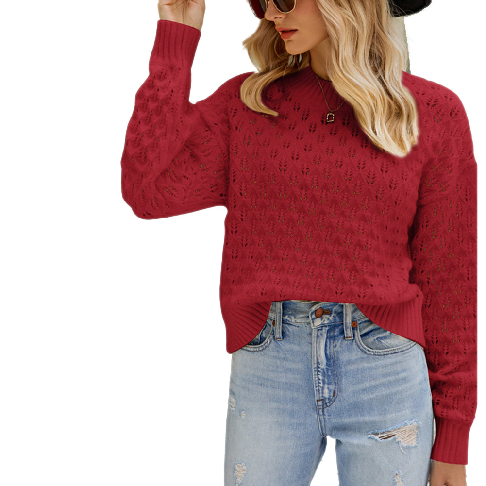 YESFASHION Solid Color Cutout Pullover Sweaters
