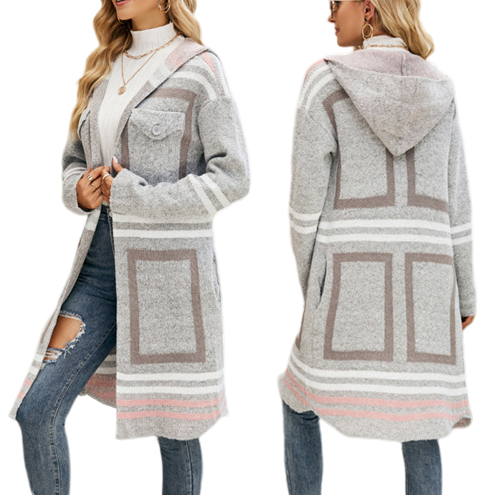 YESFASHION Fall/Winter Coats Check Knit Cardigan Jacket