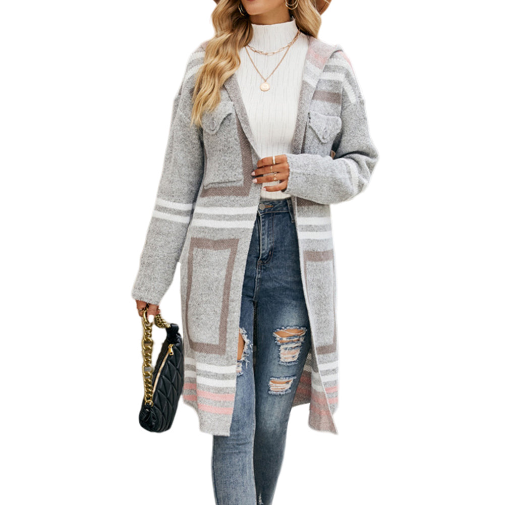 YESFASHION Fall/Winter Coats Check Knit Cardigan Jacket