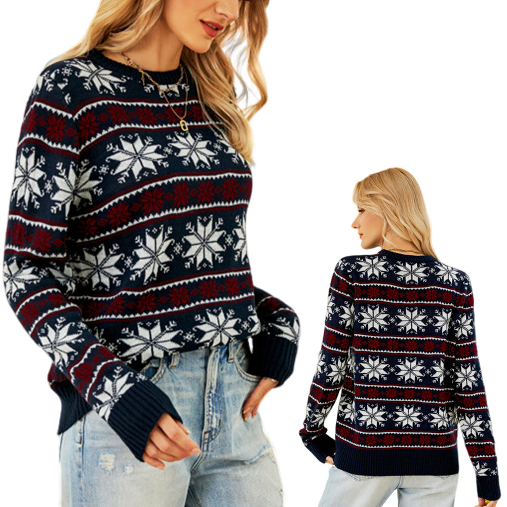 YESFASHION Knit Long Sleeve Snowflake Christmas Sweaters