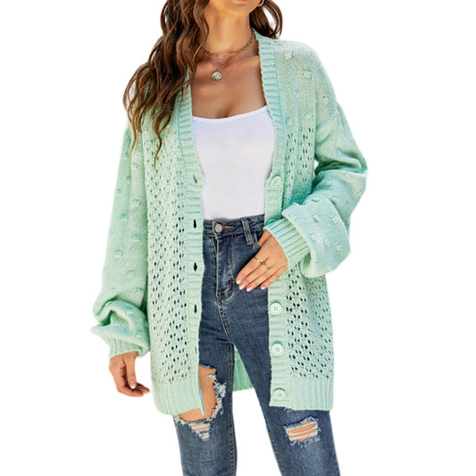 YESFASHION Versatile Long Sleeve Open Knit Cardigan V-neck Sweaters