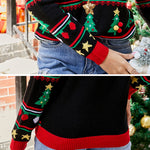 YESFASHION Sequin Knit Loose Pullover Christmas Tree Sweaters