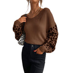 YESFASHION V-neck Knit Pullover Top Loose Lazy Leopard Sweaters