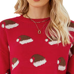 YESFASHION Christmas Hat Sweet Crew Neck Sweaters