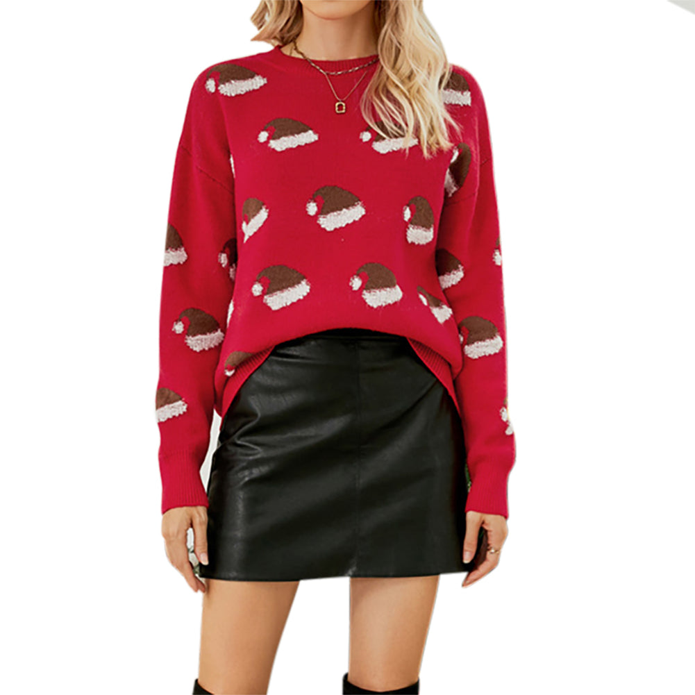 YESFASHION Christmas Hat Sweet Crew Neck Sweaters