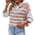 YESFASHION Zip-up Striped Knit Vest