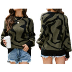 YESFASHION Crew Neck Zebra Print Pullover Sweaters