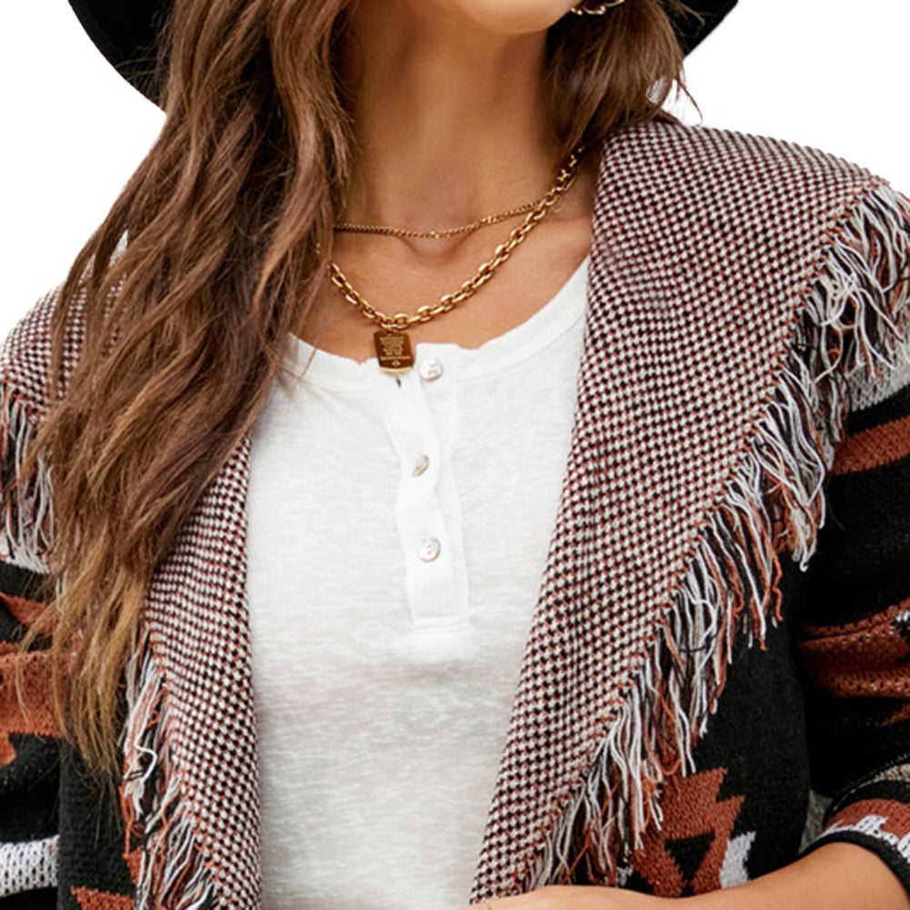 YESFASHION Fringed Hooded Knit Cardigan Jacket Sweaters