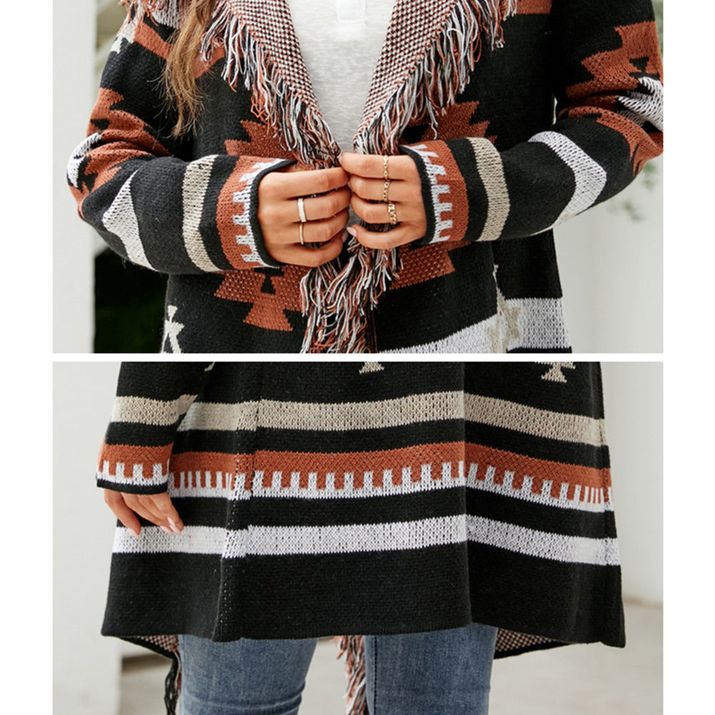 YESFASHION Fringed Hooded Knit Cardigan Jacket Sweaters