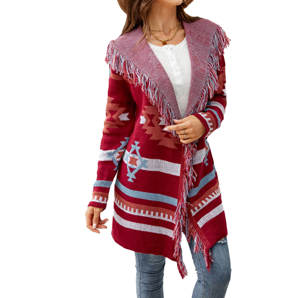 YESFASHION Fringed Hooded Knit Cardigan Jacket Sweaters