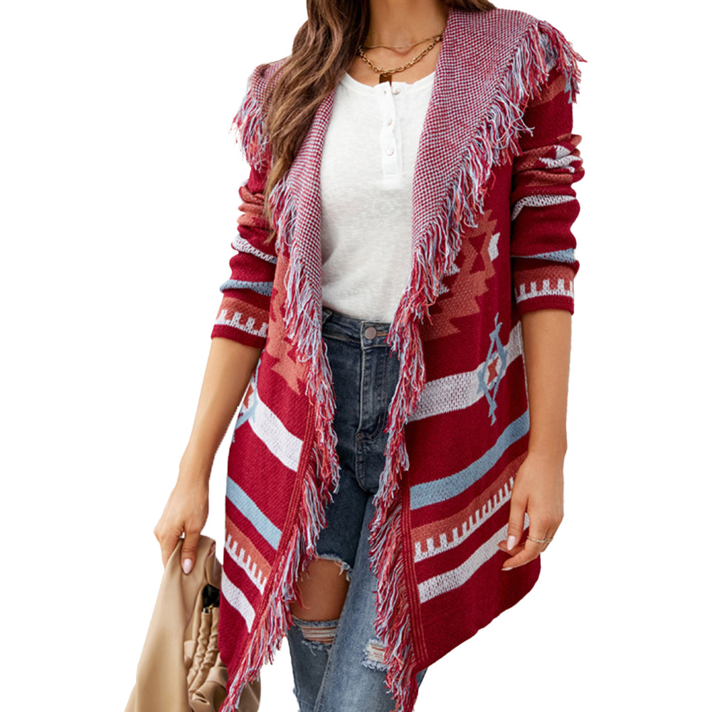 YESFASHION Fringed Hooded Knit Cardigan Jacket Sweaters