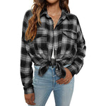 YESFASHION Plaid Double-pocket Lapel Tops Long-sleeve Shirt