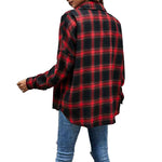 YESFASHION Plaid Double-pocket Lapel Tops Long-sleeve Shirt