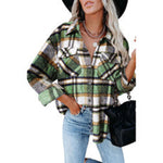 YESFASHION Long-sleeve Lapel Loose-fit Women Plaid Shirt