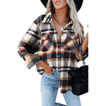 YESFASHION Long-sleeve Lapel Loose-fit Women Plaid Shirt