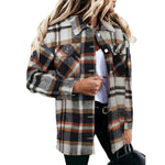 YESFASHION Long-sleeve Lapel Loose-fit Women Plaid Shirt