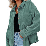 YESFASHION Corduroy Button-up Cardigan Lapel Loose Padded Shirt Tops