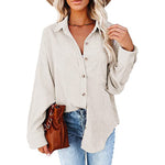 YESFASHION Corduroy Button-up Cardigan Lapel Loose Padded Shirt Tops