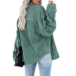 YESFASHION Corduroy Button-up Cardigan Lapel Loose Padded Shirt Tops