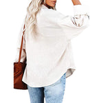 YESFASHION Corduroy Button-up Cardigan Lapel Loose Padded Shirt Tops