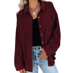 YESFASHION Corduroy Button-up Cardigan Lapel Loose Padded Shirt Tops