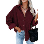YESFASHION Corduroy Button-up Cardigan Lapel Loose Padded Shirt Tops
