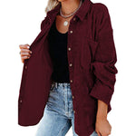 YESFASHION Corduroy Button-up Cardigan Lapel Loose Padded Shirt Tops