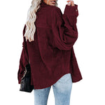 YESFASHION Corduroy Button-up Cardigan Lapel Loose Padded Shirt Tops