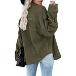 YESFASHION Corduroy Button-up Cardigan Lapel Loose Padded Shirt Tops