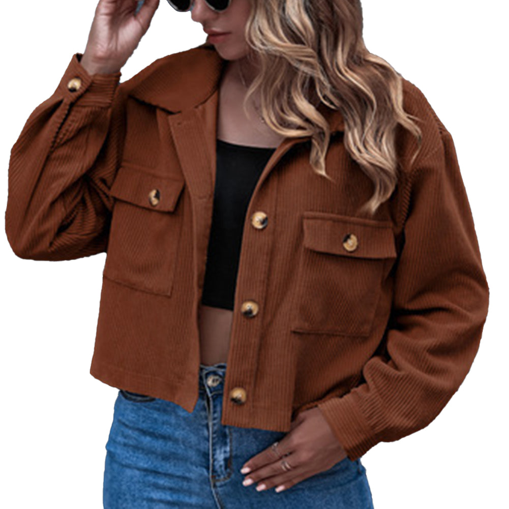 YESFASHION Fashion Corduroy Shirt Jacket Coats