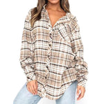 YESFASHION Ladies Casual Pocket Loose Plaid Shirt Tops