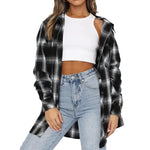 YESFASHION Ladies Casual Pocket Loose Plaid Shirt Tops