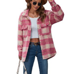 YESFASHION Plaid Mohair Coat Woolen Thick Coats
