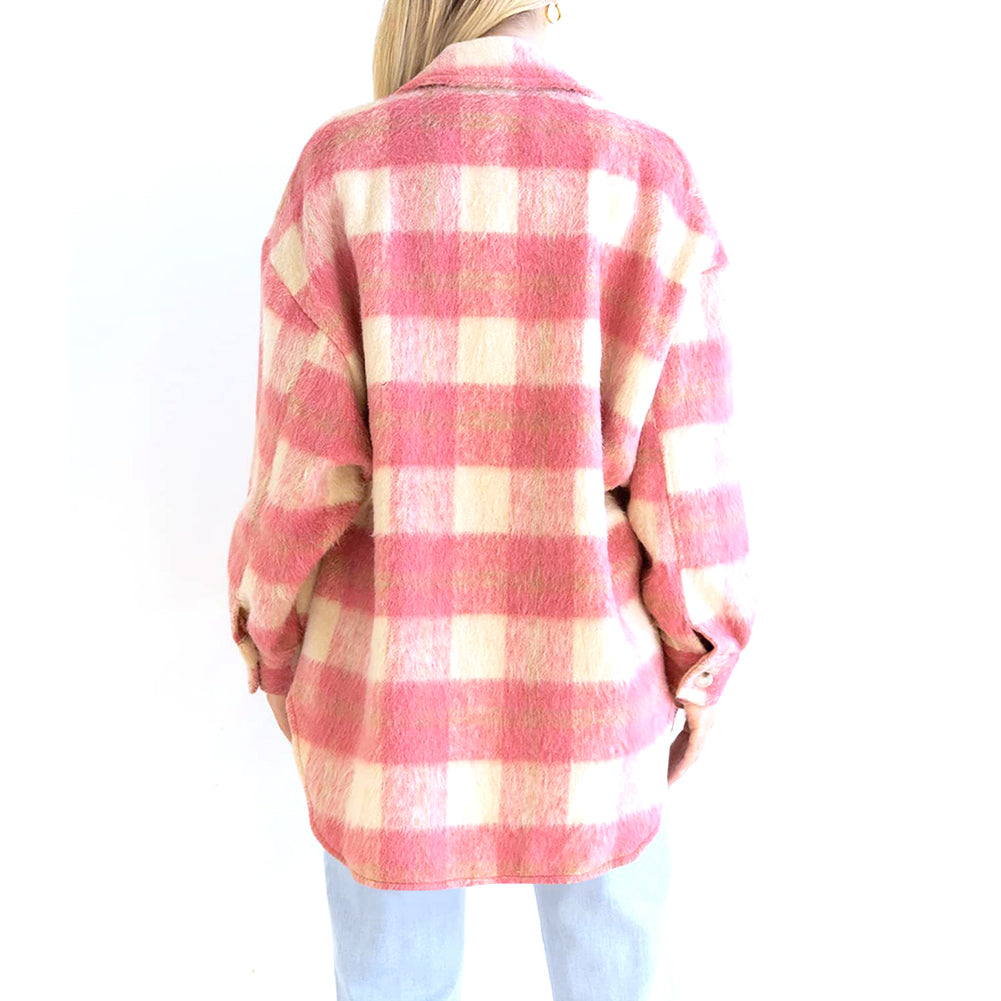 YESFASHION Plaid Mohair Coat Woolen Thick Coats