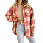 YESFASHION Plaid Mohair Coat Woolen Thick Coats