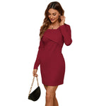 YESFASHION Women Sexy Double V Neck Long Sleeve Bottoming Dress