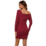 YESFASHION Women Sexy Double V Neck Long Sleeve Bottoming Dress