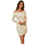 YESFASHION Women Sexy Double V Neck Long Sleeve Bottoming Dress