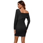 YESFASHION Women Sexy Double V Neck Long Sleeve Bottoming Dress