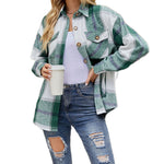 YESFASHION Ladies Plaid Jacket Casual Loose Pocket Shirt Tops