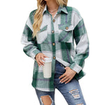 YESFASHION Ladies Plaid Jacket Casual Loose Pocket Shirt Tops