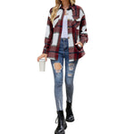 YESFASHION Ladies Plaid Jacket Casual Loose Pocket Shirt Tops