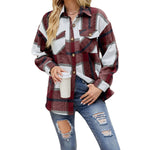 YESFASHION Ladies Plaid Jacket Casual Loose Pocket Shirt Tops