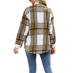 YESFASHION Ladies Plaid Jacket Casual Loose Pocket Shirt Tops