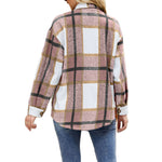YESFASHION Ladies Plaid Jacket Casual Loose Pocket Shirt Tops