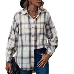 YESFASHION Ladies Casual Loose Boyfriend Plaid Shirt Tops