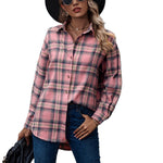 YESFASHION Ladies Casual Loose Boyfriend Plaid Shirt Tops