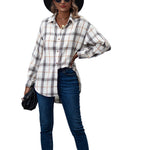 YESFASHION Ladies Casual Loose Boyfriend Plaid Shirt Tops