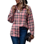 YESFASHION Ladies Casual Loose Boyfriend Plaid Shirt Tops