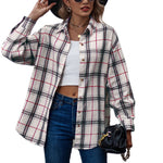 YESFASHION Ladies Casual Loose Boyfriend Plaid Shirt Tops